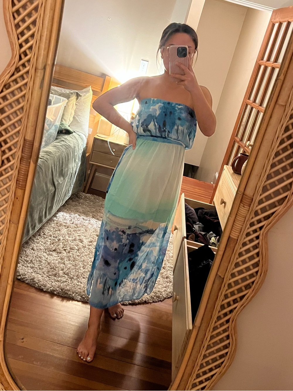 Strapless Blue Midi Dress